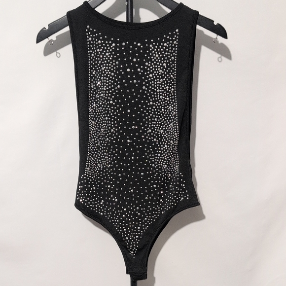 HL Black Sparkling Rhinestone Bodysuit - Kids Size Medium - Picture 4 of 5